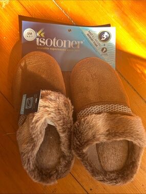 isotoner Chestnut Brown Faux-Fur Slip-On Clog Slippers